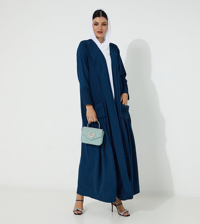 MOiSTREET Dark Blue Louise Crepe Pocket Abaya (7665622745315)