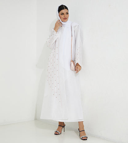 MOiSTREET  White Organza Abaya (7665599774947)