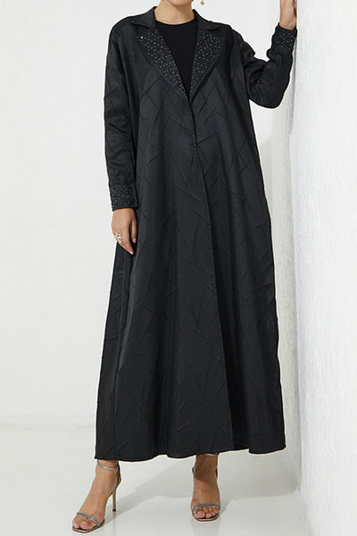 MOiSTREET Black Collar Embellished Abaya (7665517101283)