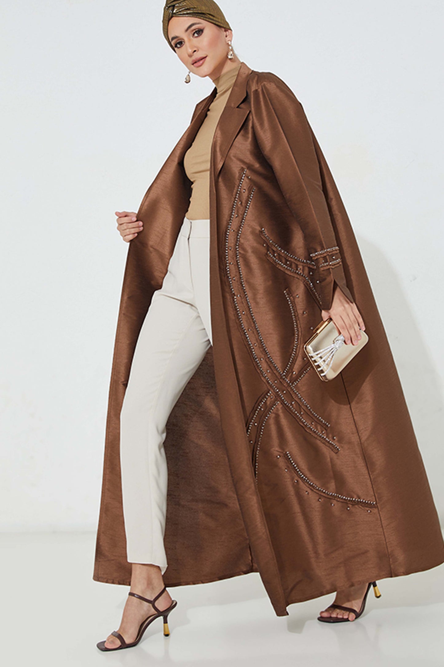 MOiSTREET  Hindi Harir Brown Embellished Abaya (7938403008739)