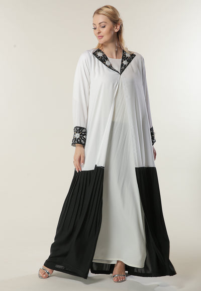 Shop Black & White Abaya with Hand Embroidery (6701413138616)