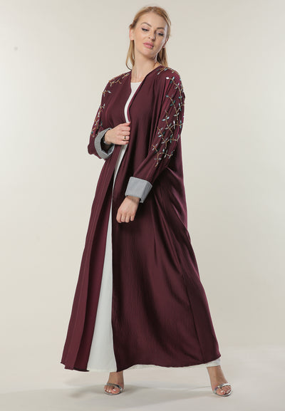 Shop Maroon Abaya with Handwork for Women (6701412483256)
