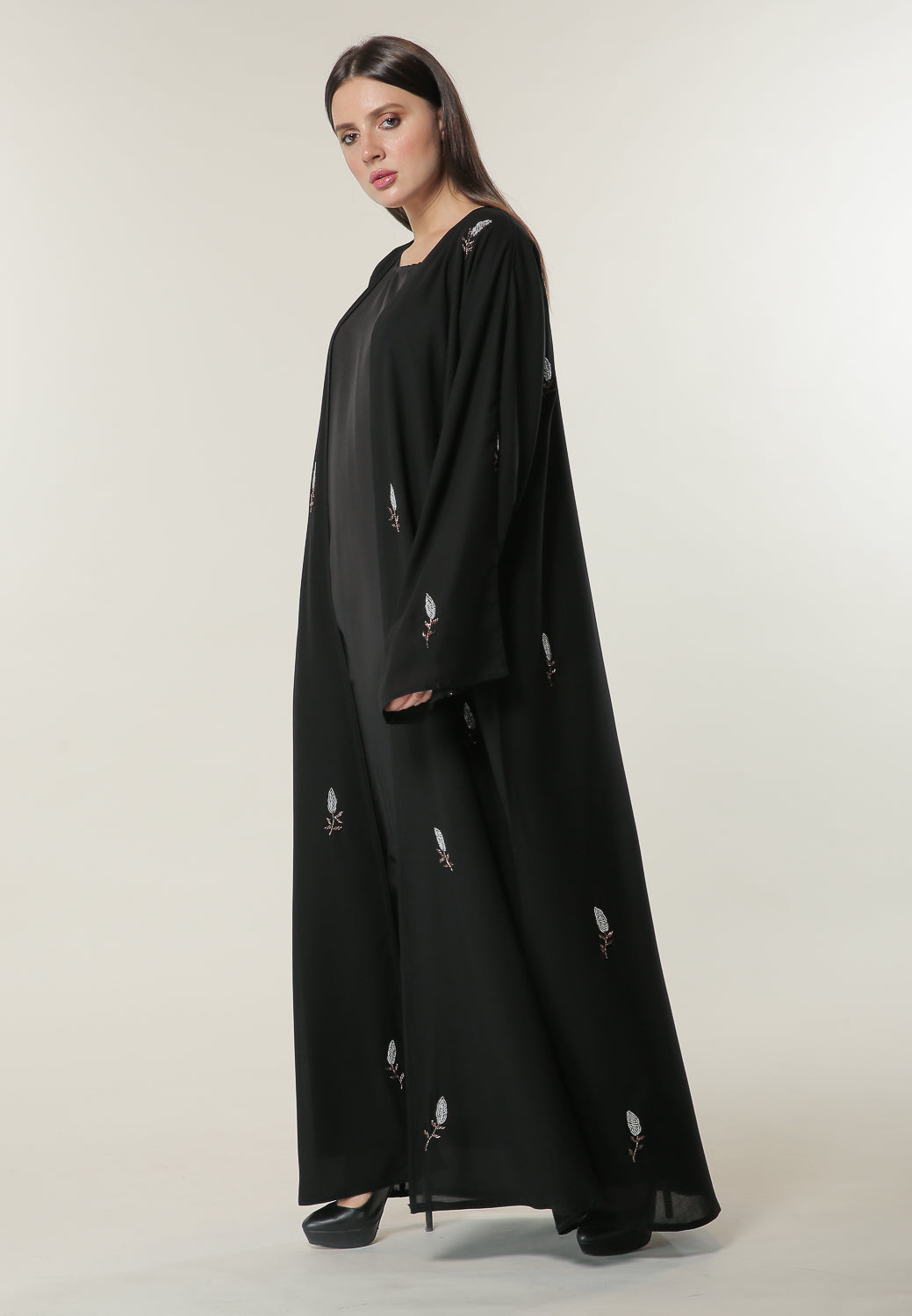 MOiSTREET Hand embroidered Motifs Black Abaya (6701409960120)