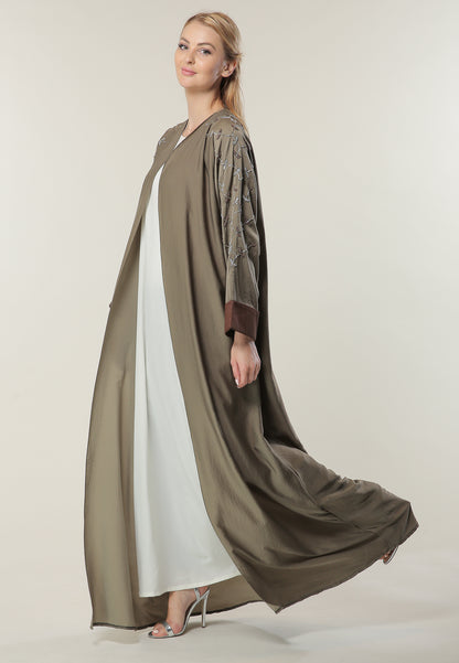 MOiSTREET Tan Abaya with Handwork (6701412516024)