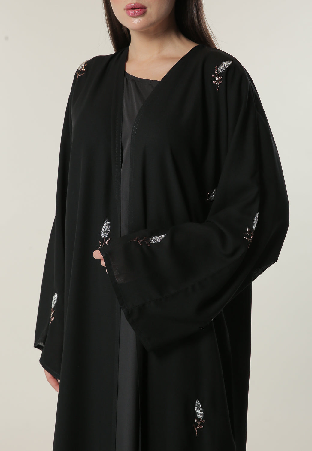 MOiSTREET Hand embroidered Motifs Black Abaya (6701409960120)