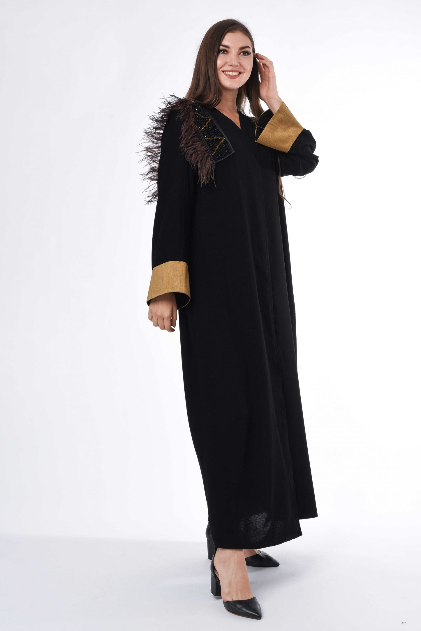 MOiSTREET Patchwork and Feather Detail Abaya (6701406191800)