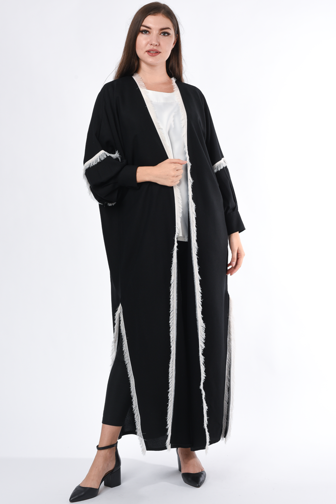 MOiSTREET Black Abaya with White Fringe Detail (6701404684472)