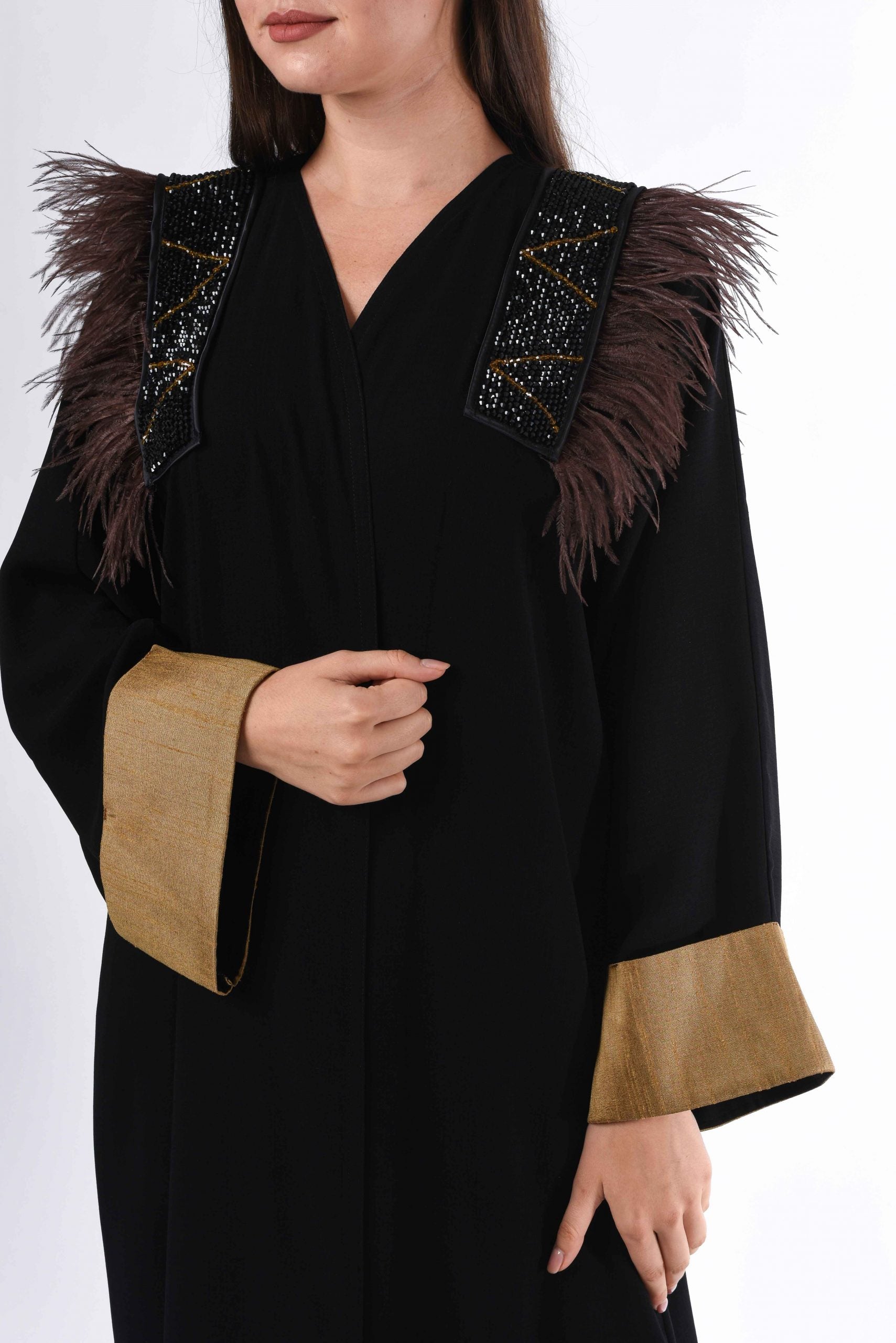 MOiSTREET Patchwork and Feather Detail Abaya (6701406191800)