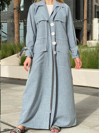 MOiSTREET Blue Melange Abaya with Front Pockets (6701419102392)